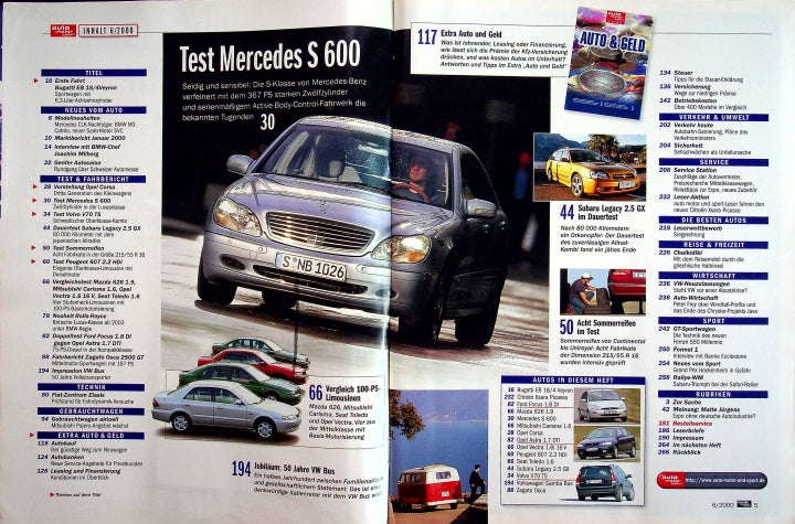 Inhaltsverzeichnis Auto Motor und Sport 06/2000