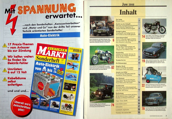Inhaltsverzeichnis Oldtimer Praxis 06/2000