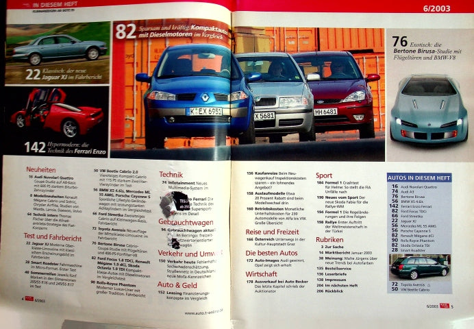 Inhaltsverzeichnis Auto Motor und Sport 06/2003