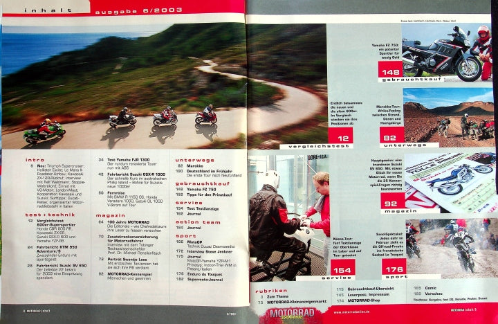 Inhaltsverzeichnis Motorrad 06/2003