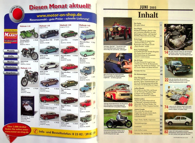 Inhaltsverzeichnis Oldtimer Praxis 06/2005