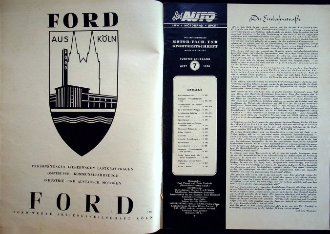 Inhaltsverzeichnis Auto Motor und Sport 07/1950