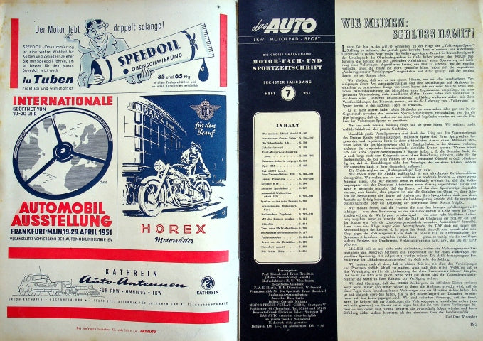 Inhaltsverzeichnis Auto Motor und Sport 07/1951