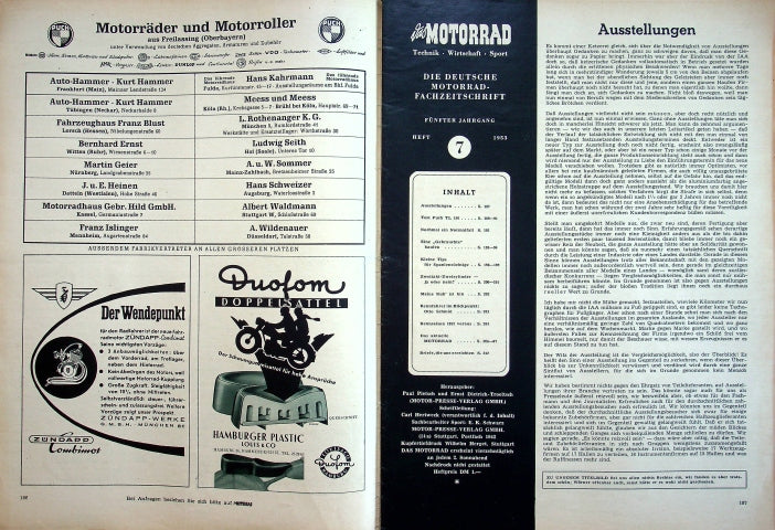 Inhaltsverzeichnis Motorrad 07/1953