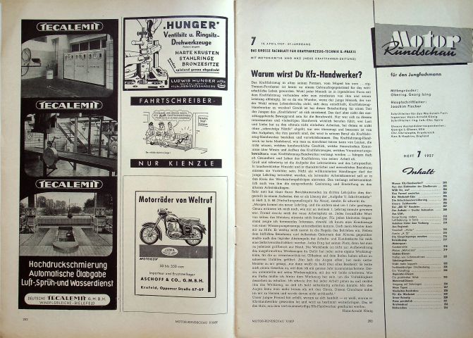 Inhaltsverzeichnis Motor Rundschau 07/1957
