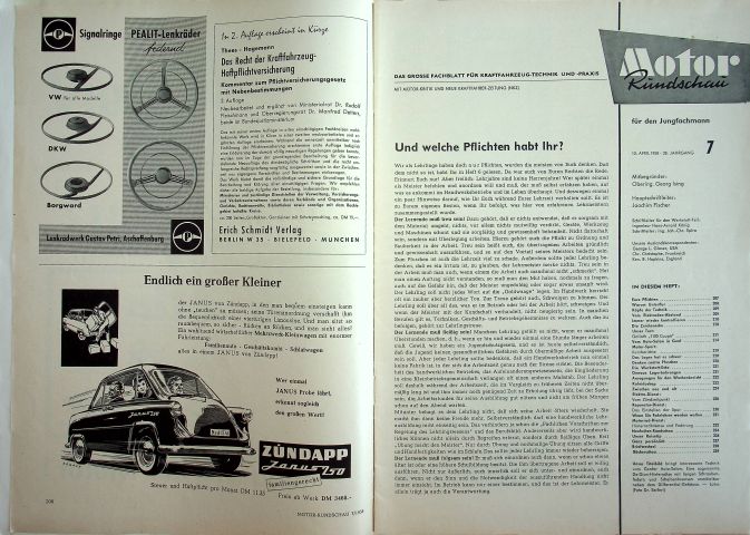 Inhaltsverzeichnis Motor Rundschau 07/1958