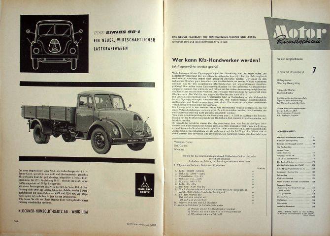 Inhaltsverzeichnis Motor Rundschau 07/1959