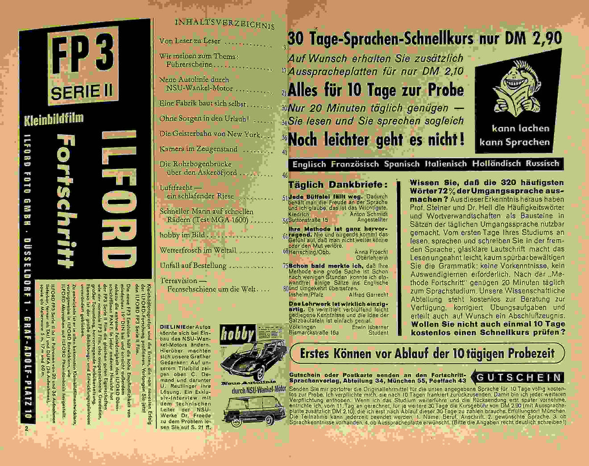Inhaltsverzeichnis Hobby 07/1960