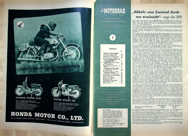 Inhaltsverzeichnis Motorrad 07/1960