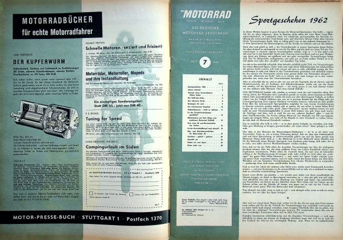 Inhaltsverzeichnis Motorrad 07/1962