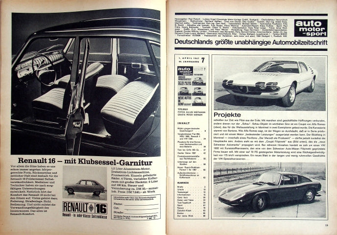 Inhaltsverzeichnis Auto Motor und Sport 07/1967