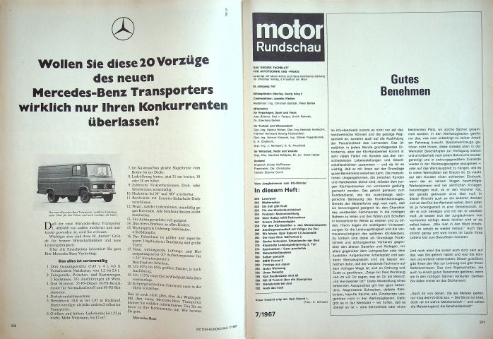 Inhaltsverzeichnis Motor Rundschau 07/1967