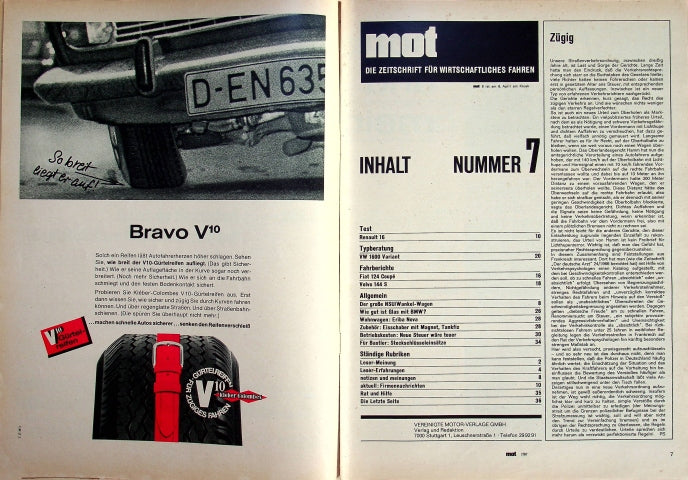 Inhaltsverzeichnis MOT 07/1967