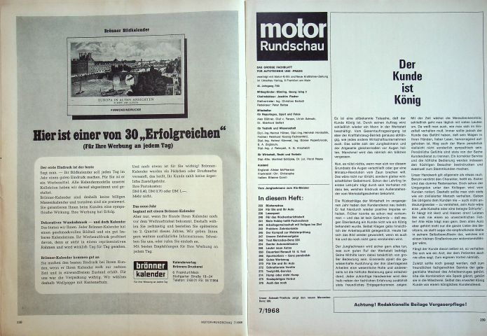 Inhaltsverzeichnis Motor Rundschau 07/1968
