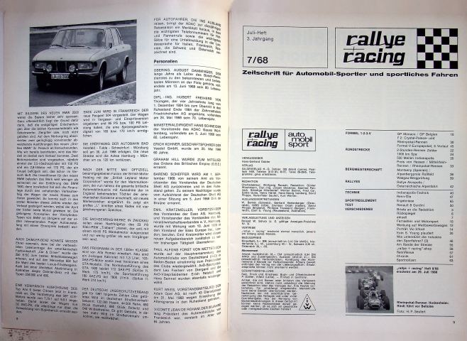 Inhaltsverzeichnis Rallye Racing 07/1968