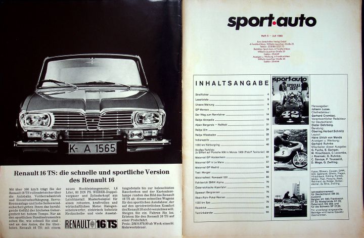 Inhaltsverzeichnis Sport Auto 07/1969