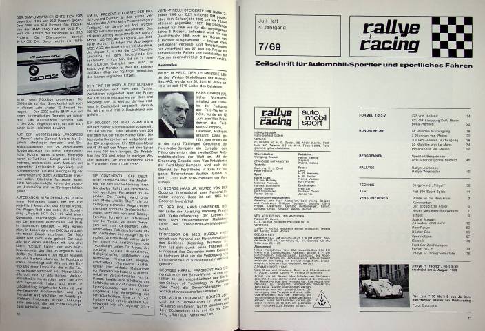 Inhaltsverzeichnis Rallye Racing 07/1969
