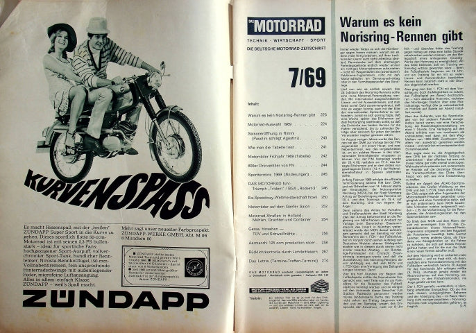 Inhaltsverzeichnis Motorrad 07/1969