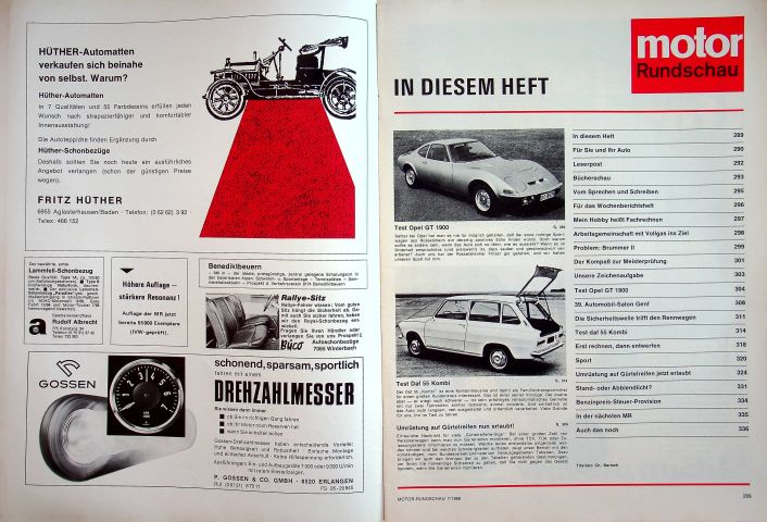 Inhaltsverzeichnis Motor Rundschau 07/1969