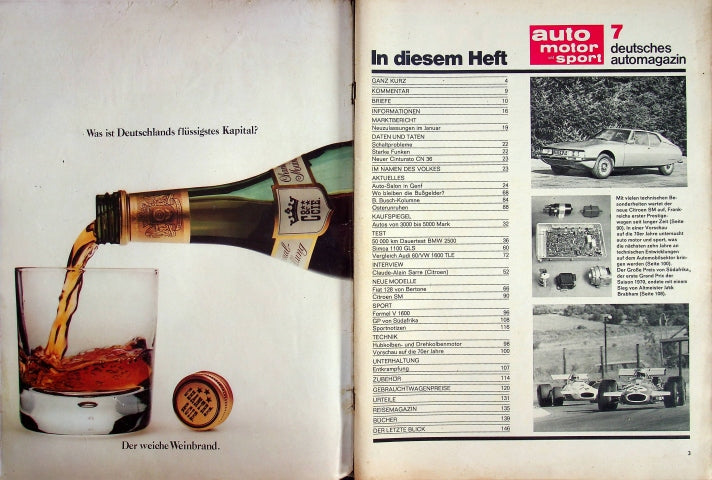 Inhaltsverzeichnis Auto Motor und Sport 07/1970