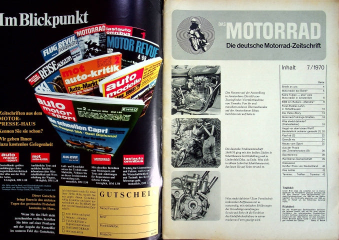 Inhaltsverzeichnis Motorrad 07/1970