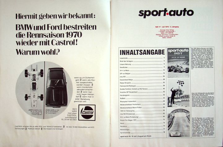 Inhaltsverzeichnis Sport Auto 07/1970