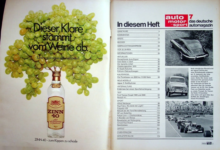 Inhaltsverzeichnis Auto Motor und Sport 07/1971