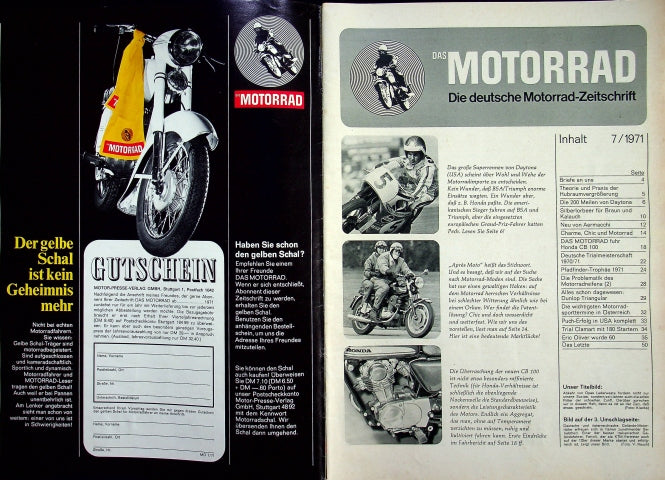 Inhaltsverzeichnis Motorrad 07/1971