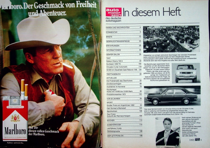 Inhaltsverzeichnis Auto Motor und Sport 07/1973