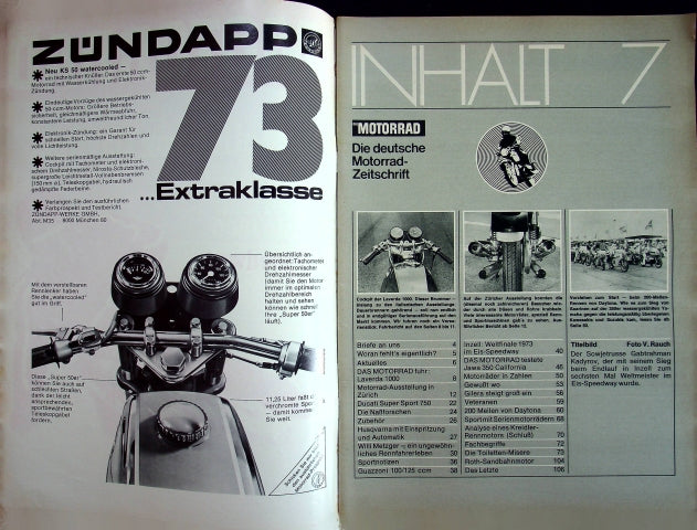 Inhaltsverzeichnis Motorrad 07/1973