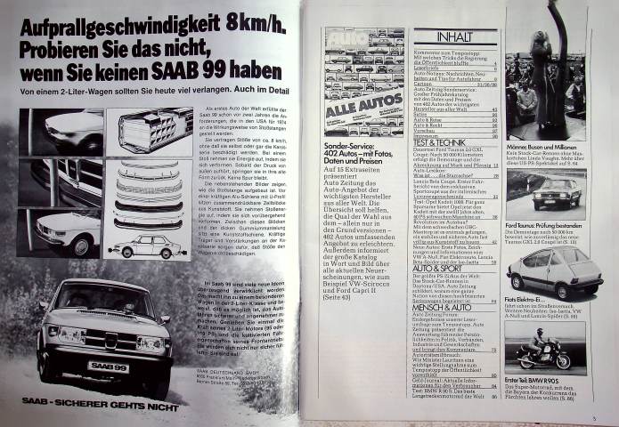 Inhaltsverzeichnis Autozeitung 07/1974