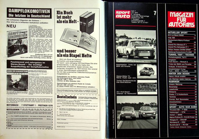 Inhaltsverzeichnis Sport Auto 07/1974