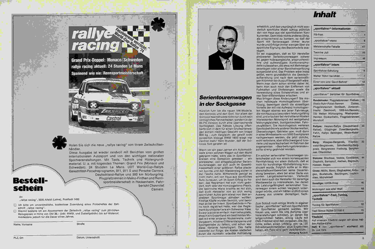 Inhaltsverzeichnis Sport Fahrer 07/1974