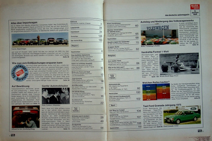 Inhaltsverzeichnis Auto Motor und Sport 07/1975