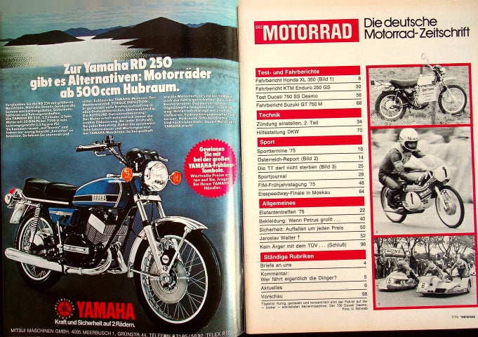 Inhaltsverzeichnis Motorrad 07/1975