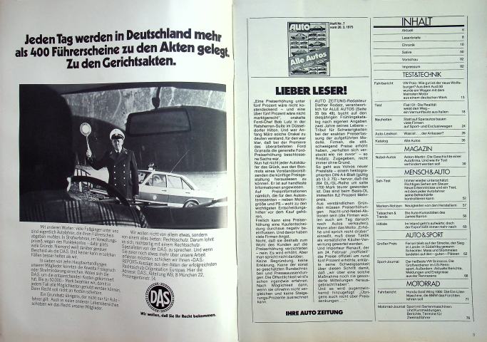 Inhaltsverzeichnis Autozeitung 07/1975