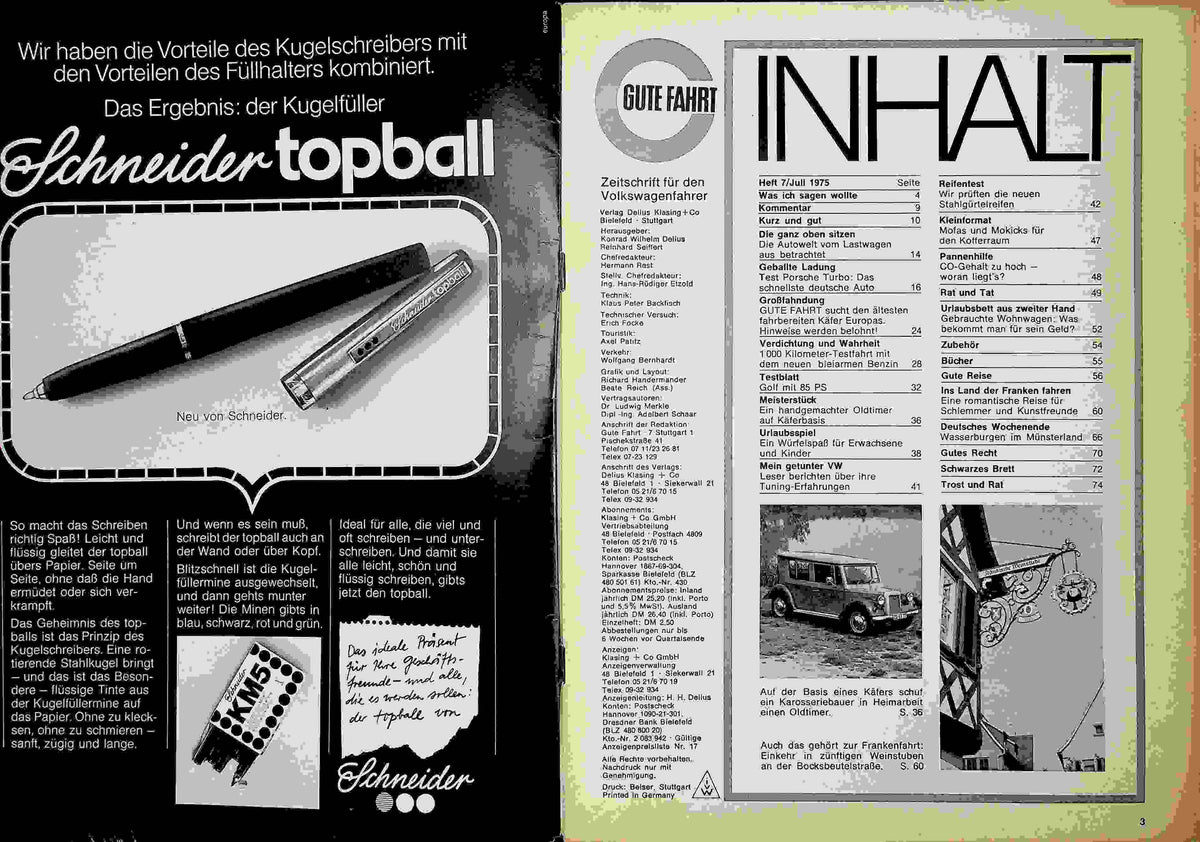Inhaltsverzeichnis Gute Fahrt 07/1975