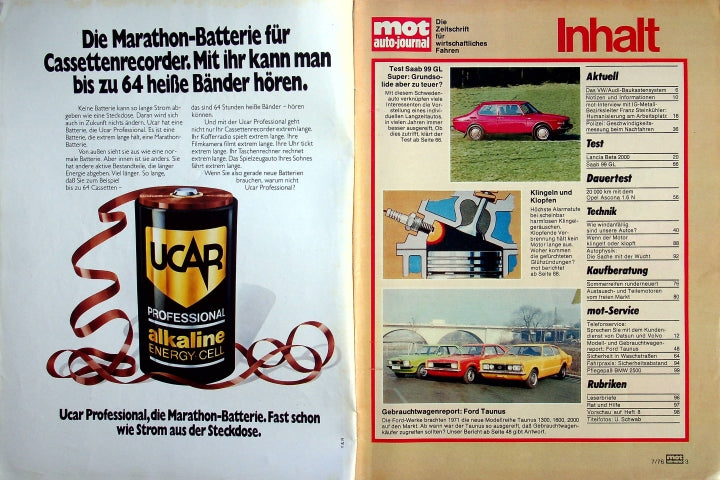 Inhaltsverzeichnis MOT 07/1976