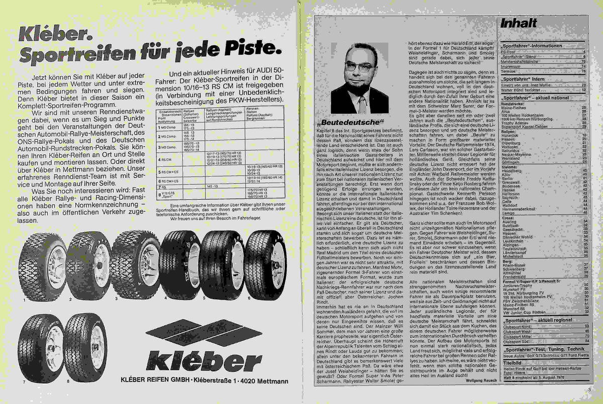 Inhaltsverzeichnis Sport Fahrer 07/1976