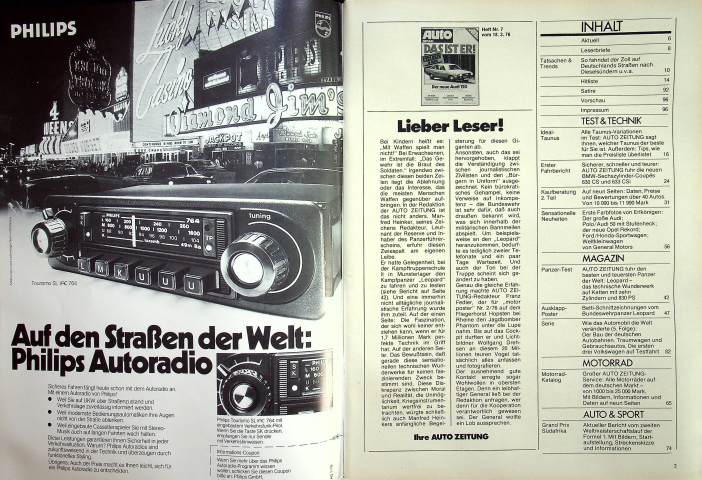 Inhaltsverzeichnis Autozeitung 07/1976