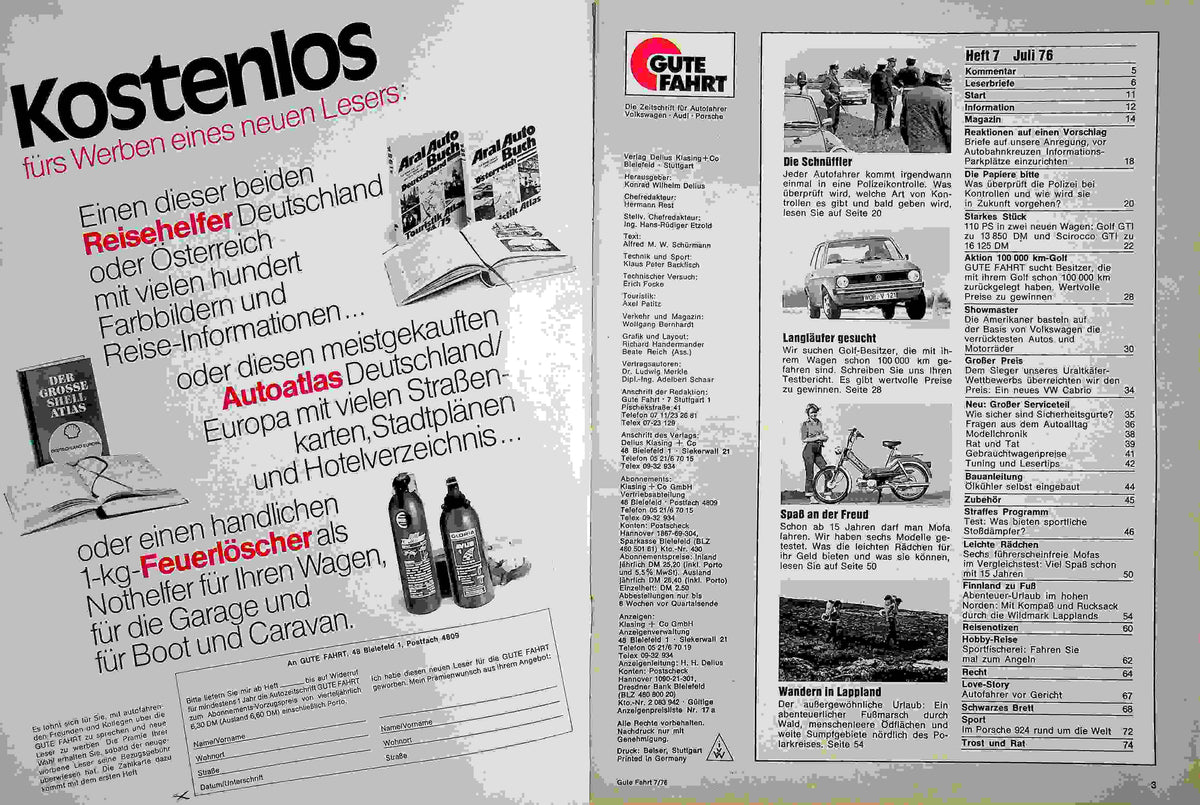 Inhaltsverzeichnis Gute Fahrt 07/1976