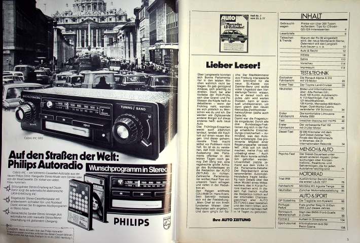 Inhaltsverzeichnis Autozeitung 07/1977