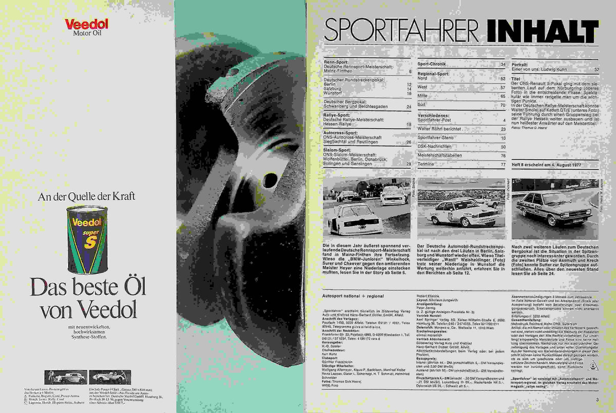 Inhaltsverzeichnis Sport Fahrer 07/1977