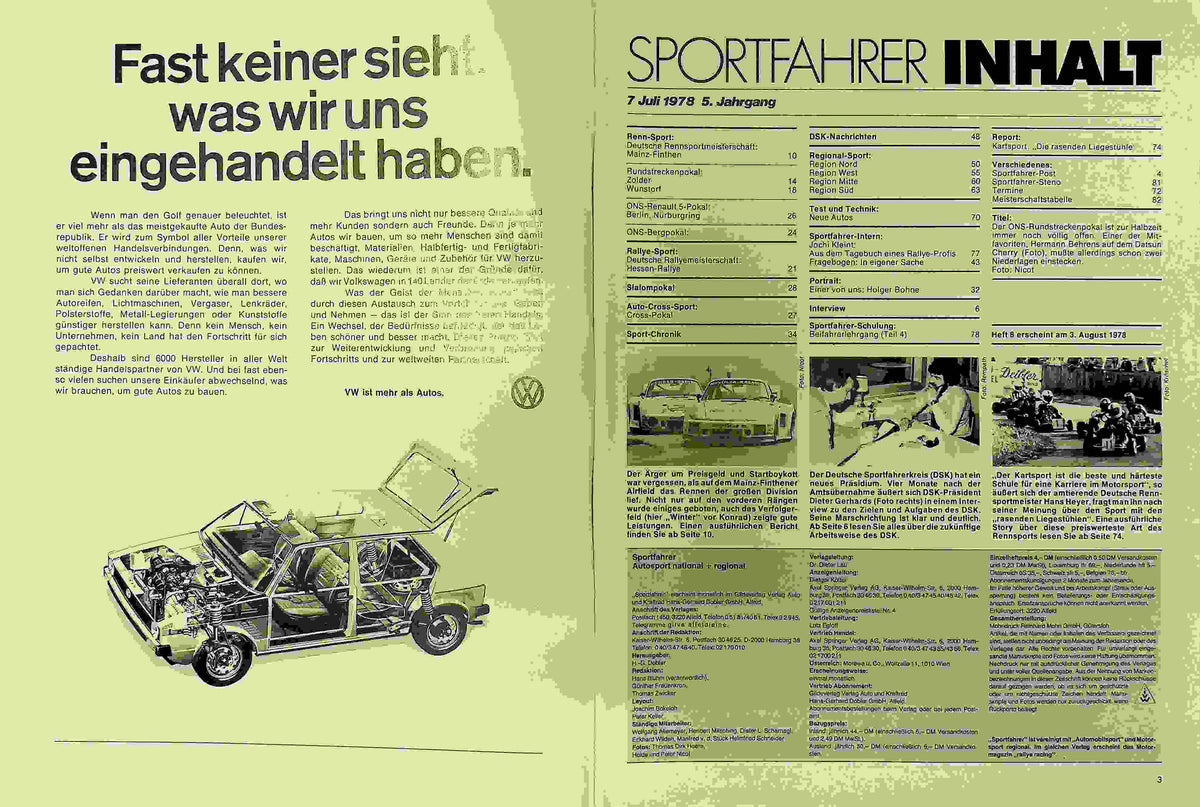 Inhaltsverzeichnis Sport Fahrer 07/1978