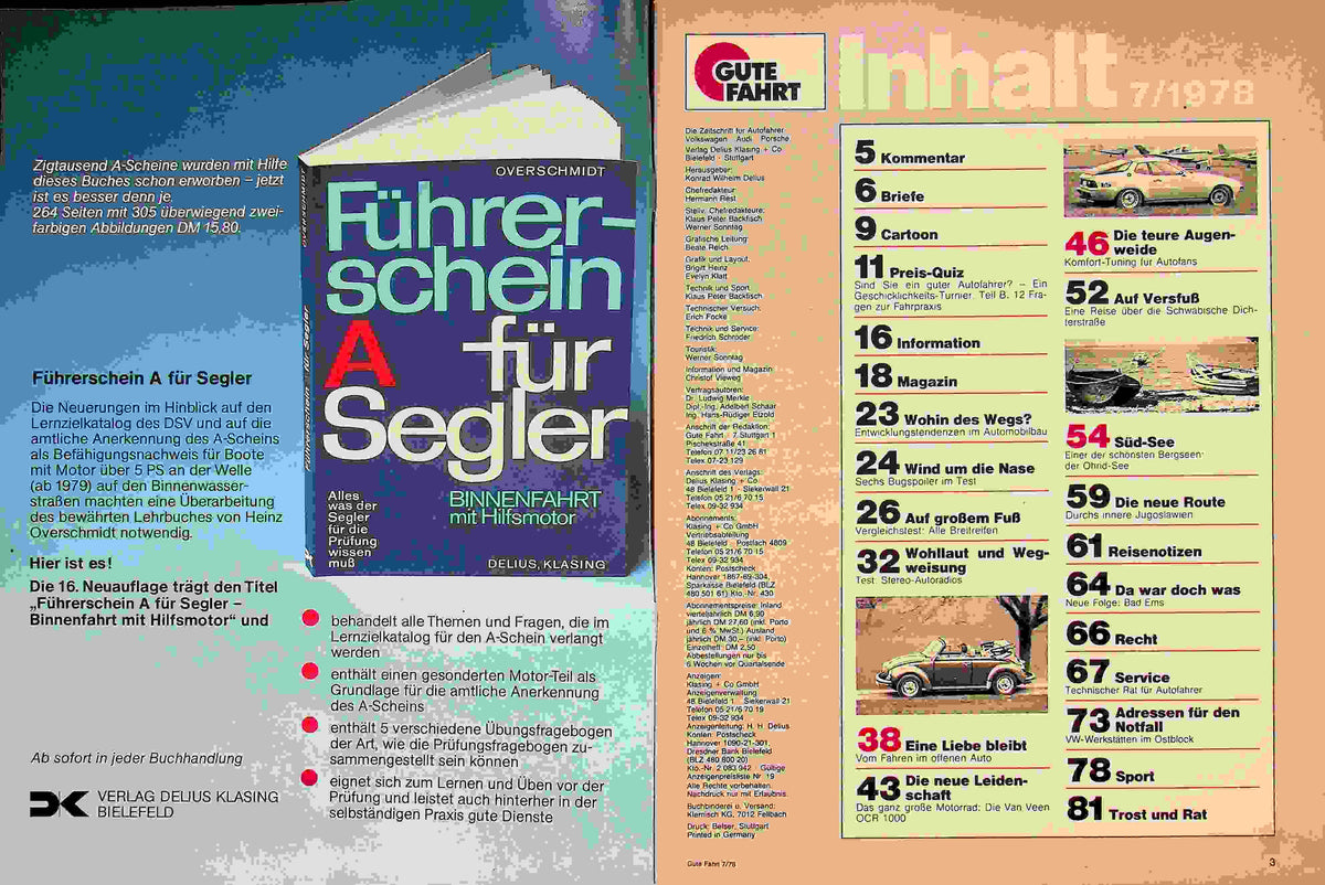 Inhaltsverzeichnis Gute Fahrt 07/1978