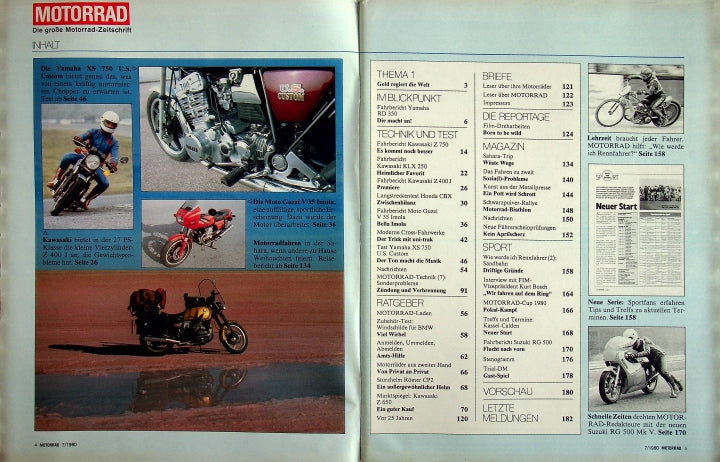 Inhaltsverzeichnis Motorrad 07/1980