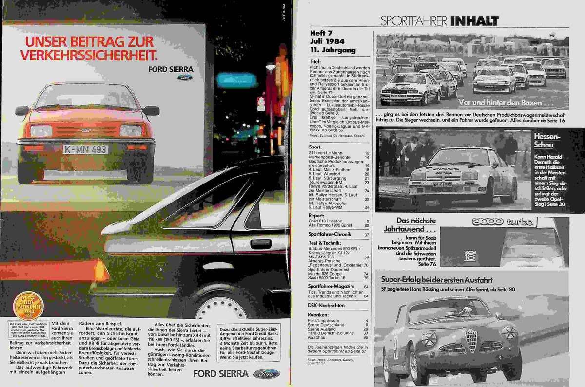 Inhaltsverzeichnis Sport Fahrer 07/1984