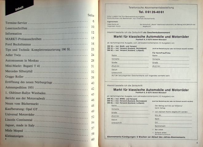 Inhaltsverzeichnis Oldtimer Markt 07/1984