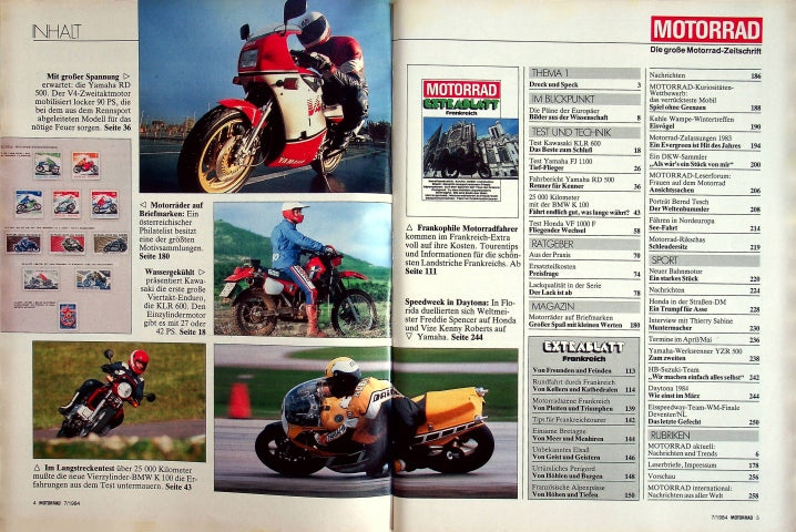 Inhaltsverzeichnis Motorrad 07/1984