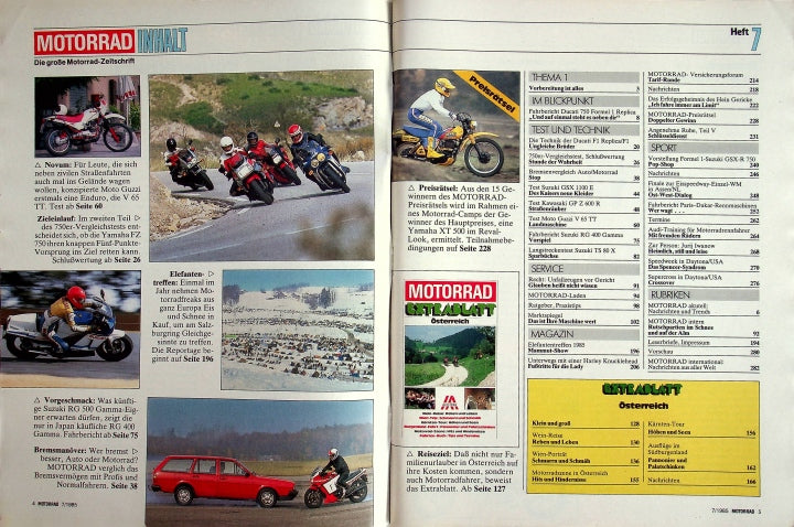 Inhaltsverzeichnis Motorrad 07/1985